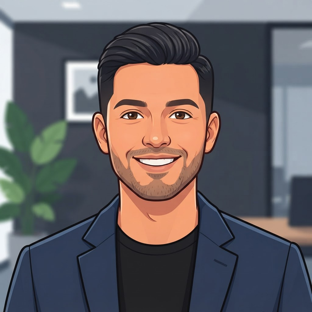 Cartoon portrait of Michael Rivera, freight brokerage instructor